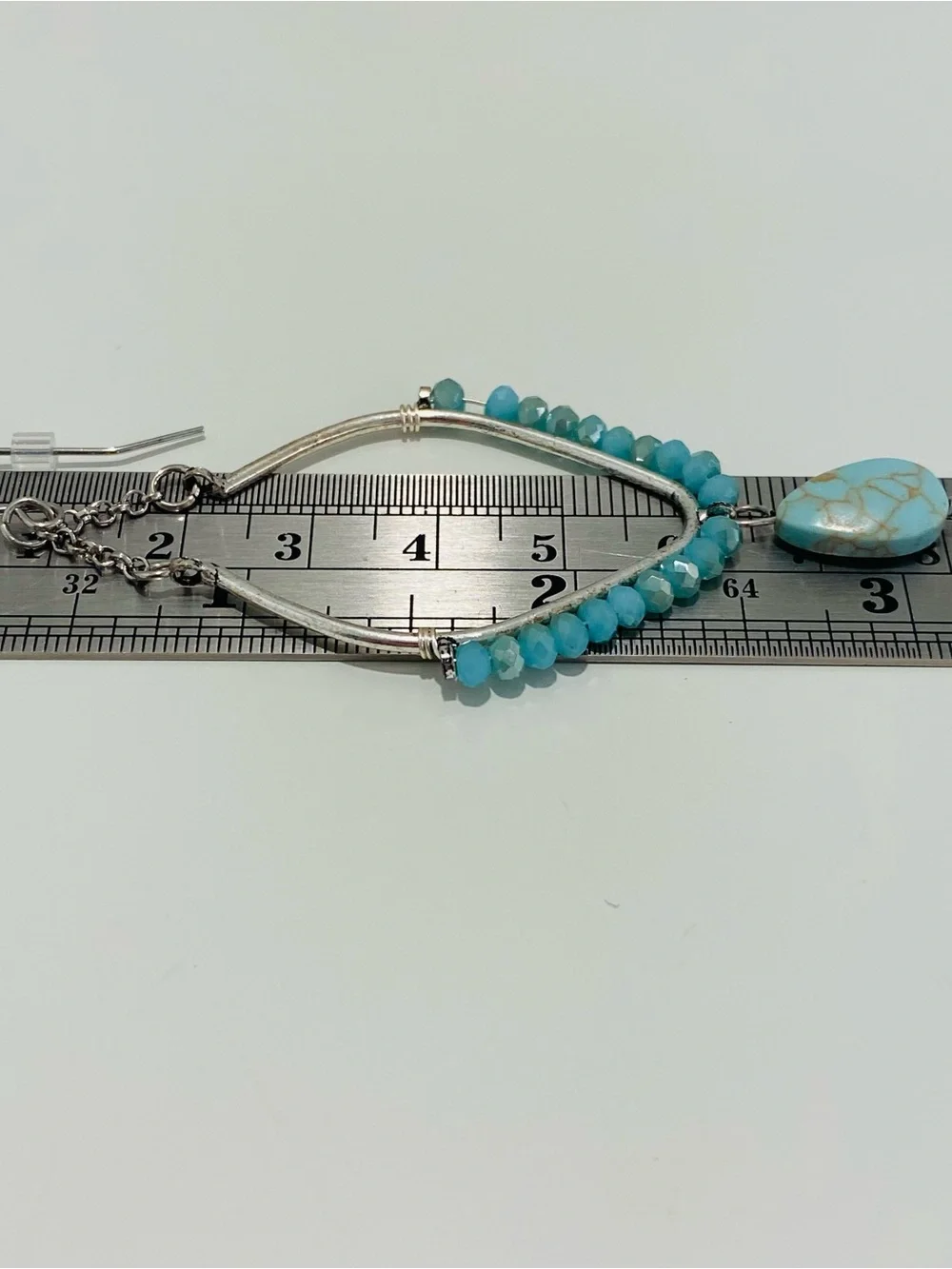 Premier Designs Silvertone Earrings with Faux Turquoise Beads and Drop Stones